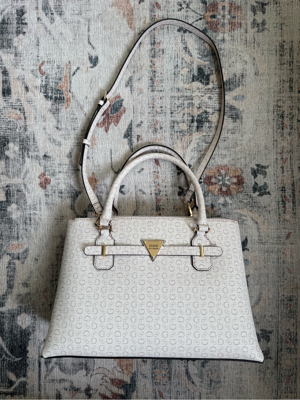 Guess Logo Handbag in Dusty Mauve with Gold Hardware